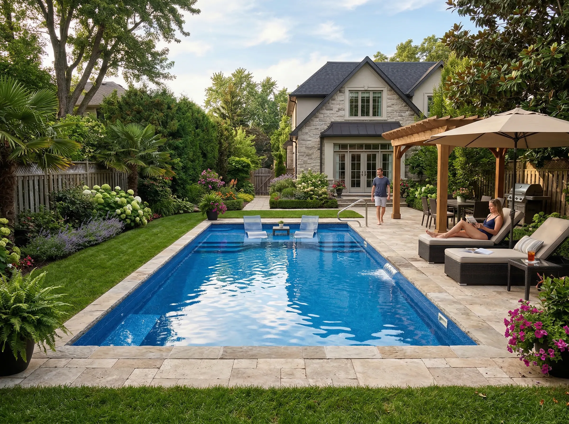 Private backyard pool deck in Alabama
